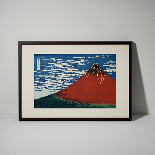 Ukiyoe, woodblock print, A Mild Breeze on a Fine Day from the series Thirty-Six Views of Mt. Fuji by Katsushika Hokusai, with frame