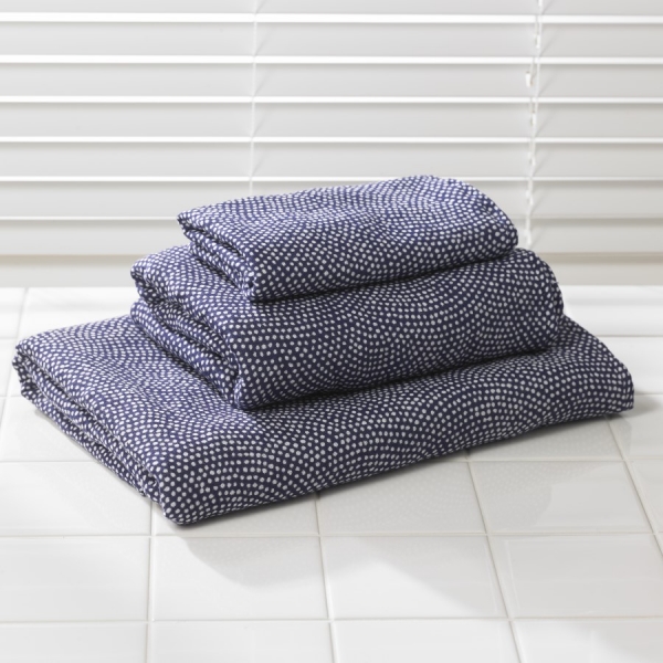 Towel set (Same komon fine dot pattern) - Double-faced gauze towels. Set of 3 (bath towel, hand towel, wash cloth), Edo komon pattern, blue, Uchino Towels