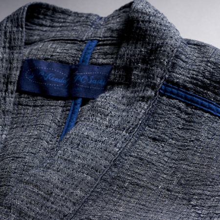 SASHIKO LINEN PREMIUM YABO YUKATA BLUE - casual, rustic, 75% cotton, 25% linen, long coat, robe, Porter Classic