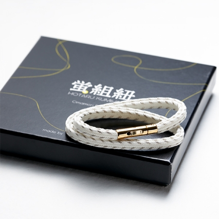 Bracelet - HOTARU KUMIHIMO, silver, S-35cm, M-40cm, pure silk, glow-in-the-dark, Ryukobo, Tokyo Japan, traditional handmade, souvenir, gift