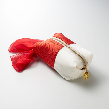 Pouch – KUMIHIMO, red & white, pure silk, make-up pouch, cute, ribbon, Ryukobo, Tokyo Japan, traditional handmade crafts, souvenir, gift, EL COCO LOCO