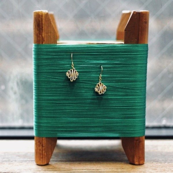 DOMYO Silk KUMIHIMO Earrings – Korai-gumi Zigzag – Gold, Silver & Green