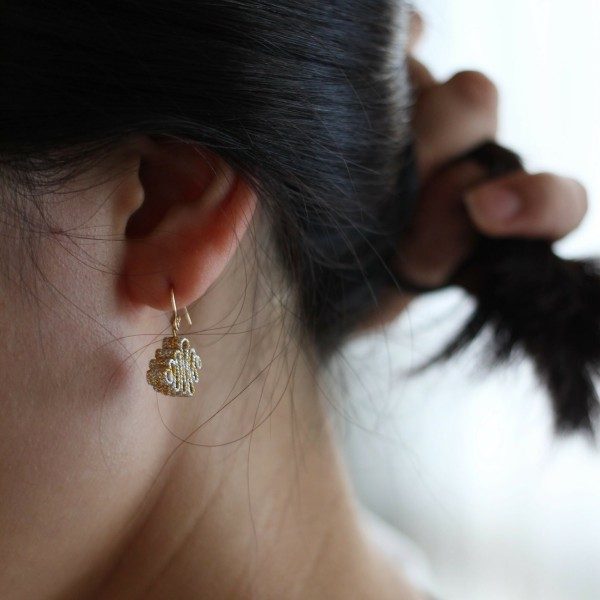 DOMYO Silk KUMIHIMO Earrings – Korai-gumi Zigzag – Gold, Silver & Green