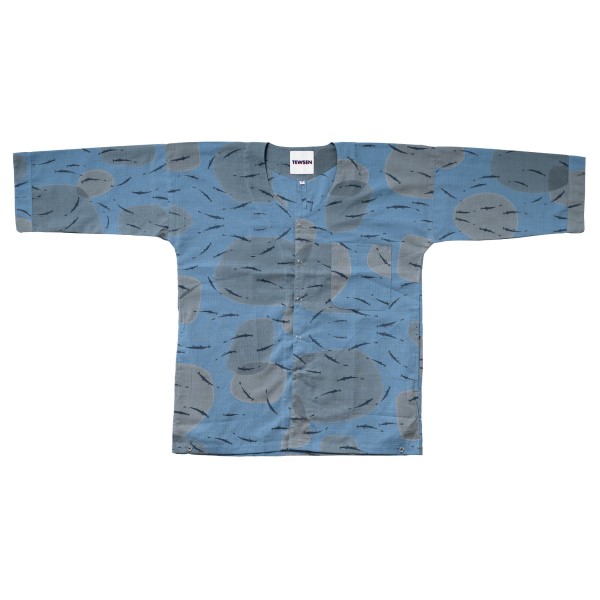 Shirt made from yukata material - AYU FROM  (navy) - sweetfish pattern, Tewsen shirt, wazarashi material, traditional loose-fitting style, unisex