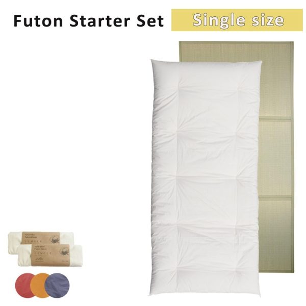 Artisan Crafted Futon Starter Set: Single Size (with Shiki Futon, 2 Futon Covers, and Tatami Mattress) -[MoriSeimenjo3]