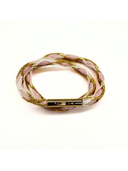 RYUKOBO KUMIHIMO Bracelet – Kujaku-gumi – 2-Layer – Charcoal Black & Cherry Blossom Pink