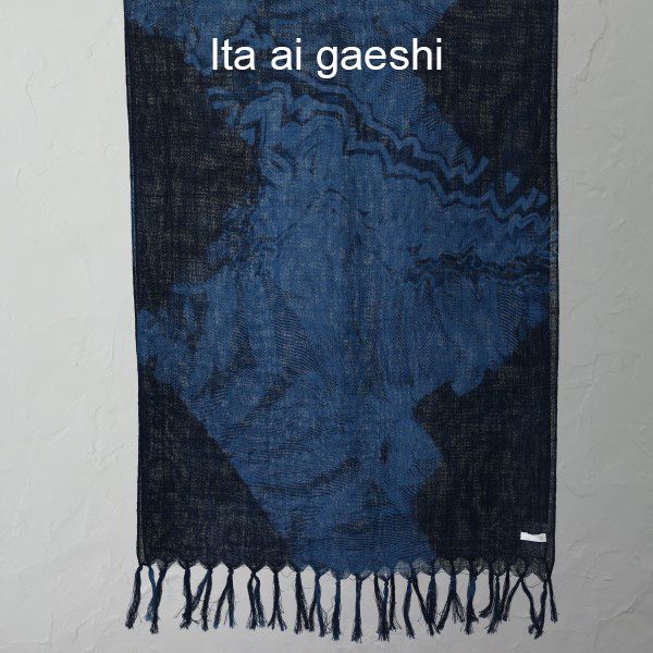 Aizome indigo-dyed cotton stole - Natural indigo dye, 100% cotton, Murata Senko