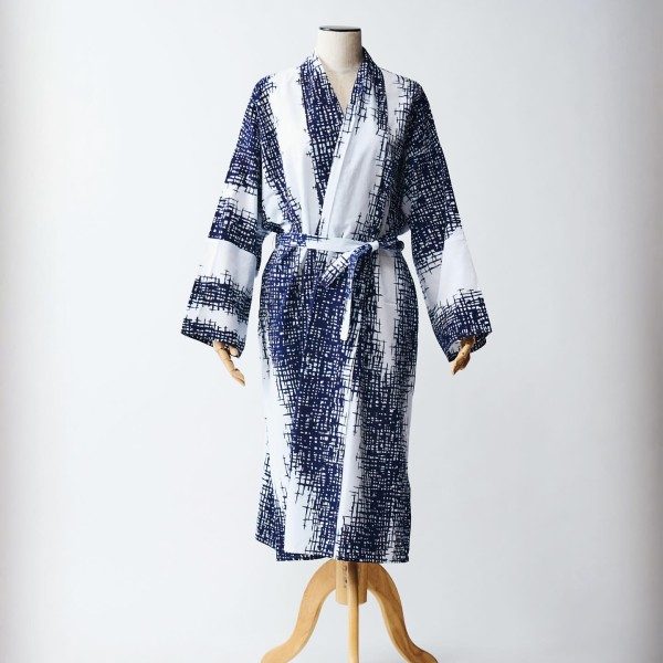 Sankatsu Yukata Fabric Robe “Minamo” – Indigo, Unisex