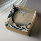 Ukiyoe, woodblock print, masu (wooden frame for measuring sake), Masu Masu,The Great Wave Off Kanagawa from the series Thirty-Six Views of Mt. Fuji by Katsushika Hokusai, with frame solid, interior