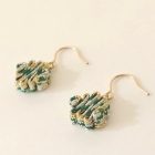 DOMYO Silk KUMIHIMO Earrings – Korai-gumi Zigzag – Gold, Silver & Green