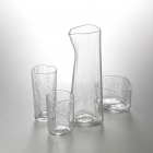 Foison Sake Glass Set - art object, asymmetric, 4 piece set, tokkuri, sake cup, family, Kimoto Glass, sake, traditional craft, souvenir, gift