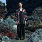 AYU FROM (black) - Ume (Japanese apricot) pattern, Tewsen shirt, wazarashi material, traditional loose-fitting style, unisex	